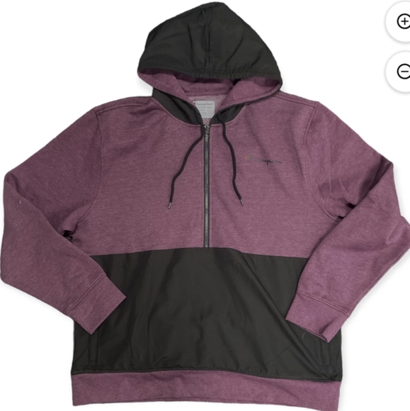 Champion Fleece Woven-Mix Half Zip Two Tone Hoodie Size L Used Excellent - Picture 4 of 8